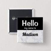 White met Black Hallo Custom Name Label Vierkante Button 5,1 Cm (Voorkant /achterkant)