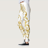White met Gold Damask Details Athletic Leggings (Links)