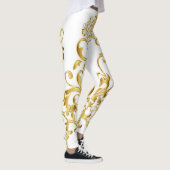 White met Gold Damask Details Athletic Leggings (Rechts)
