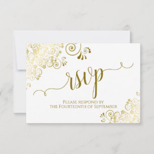 White met Gold Lace Elegant Calligraphy Wedding RSVP Kaartje