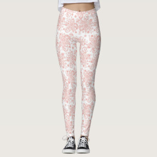 White met roze Floral Lace Pattern Leggings