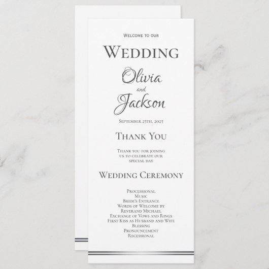White met Silver Grey Wedding Programma (Voorkant / Achterkant)