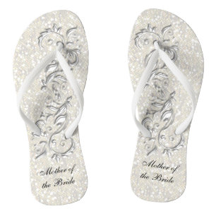 White Metallic Floral & Confetti Glitter   Weddens Teenslippers
