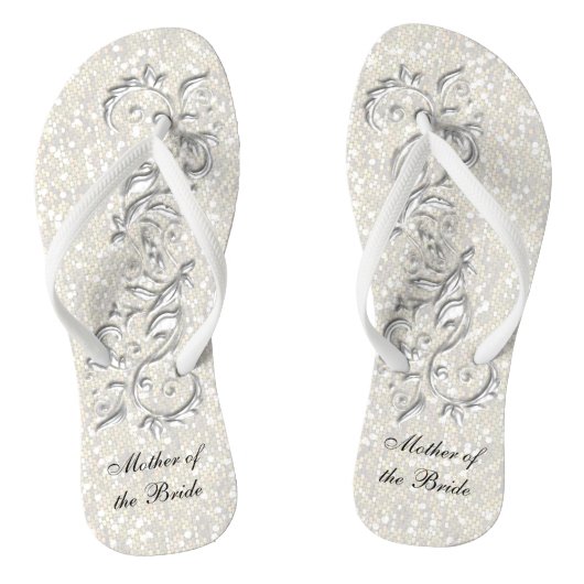 White Metallic Floral & Confetti Glitter | Weddens Teenslippers (Voetbed)