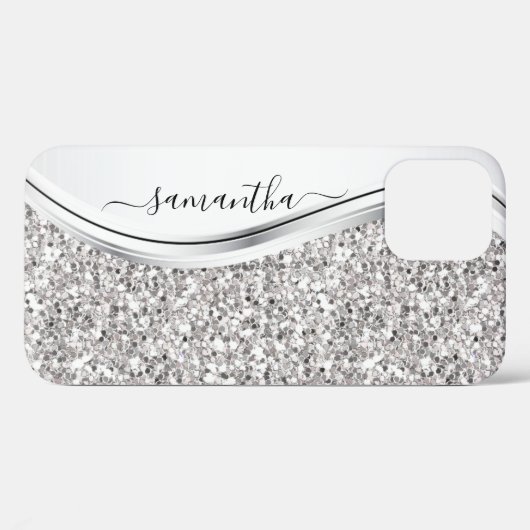 White Metallic Glitter Handgeschreven Monogram Case-Mate iPhone Case (Achterkant (horizontaal))