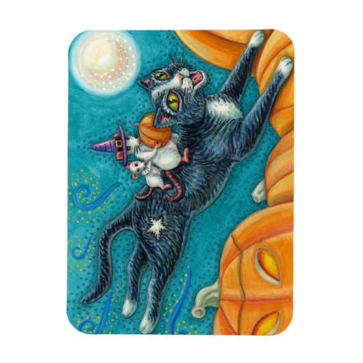 WHITE MICE & BLACK CAT OP HALLOWEEN SCAVENGER HUNT MAGNEET (Verticaal)