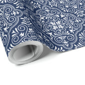 White & Midnight-Blue Moroccan geometric Pattern Cadeaupapier (Rol Hoek)
