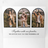 White Minimal Arch Photo QR code Wedding Drieluik Uitnodiging (Binnenzijde eerst)