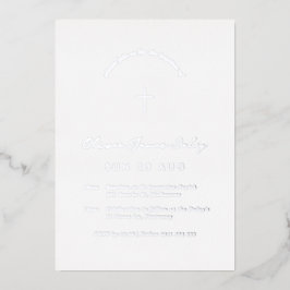 White Minimal Baptism Christening Cross Uitnodigin Folie Uitnodiging