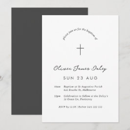 White Minimal Baptism Christening Cross Uitnodigin Kaart