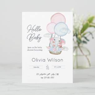 White Minimal Elephant Baby shower Invitation Kaart