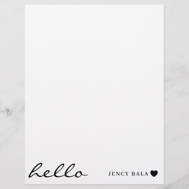 White Minimal Heart | Simple Modern Hello Design Briefhoofd (Voorkant)