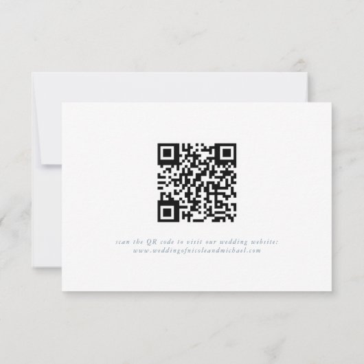 White Minimal Leaf Blue Font & QR Code RSVP Card (Achterkant)