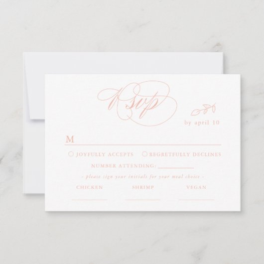 White Minimal Leaf Pink Font & QR Code RSVP Card Kaartje (Voorkant)
