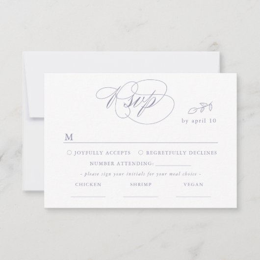 White Minimal Leaf Violet Font & QR Code RSVP Card (Voorkant)