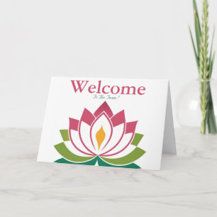 White Minimal Lotus Welcome Wishing Kaart
