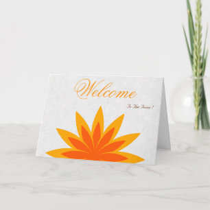 White Minimal Yellow Gold Lotus Welcome Wishing Kaart