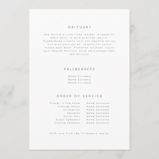 White minimalist bij het liefdevol geheugen-begraf programma (Achterkant)