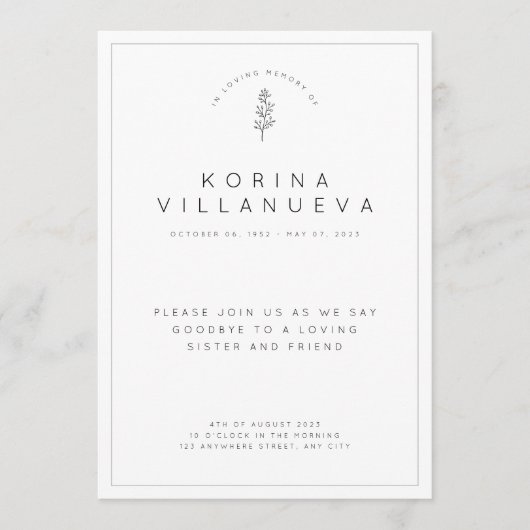 White minimalist bij het liefdevol geheugen-begraf programma (Voorkant)