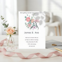 White Minimalist floral Wedding Invitaion