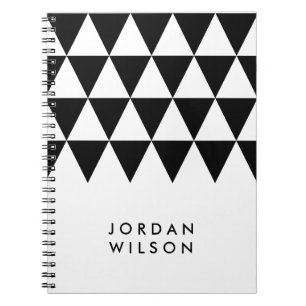 White Minimalist Modern Black Triangle Pattern Notitieboek