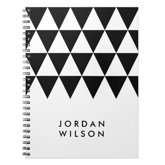 White Minimalist Modern Black Triangle Pattern Notitieboek (Voorkant)