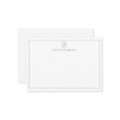 White Minimalist Monogram Name Flat Note Card Notitiekaartje (Voorkant / Achterkant in situ)