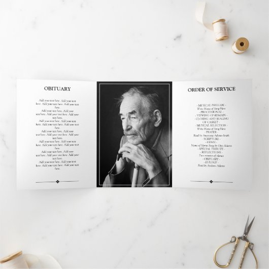 White minimalist Photo Funeral Drieluik Programma (Binnen)