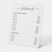 White Minimalist Salon Services prijslijst Reclamebord Met Voetstuk (Voorkant)