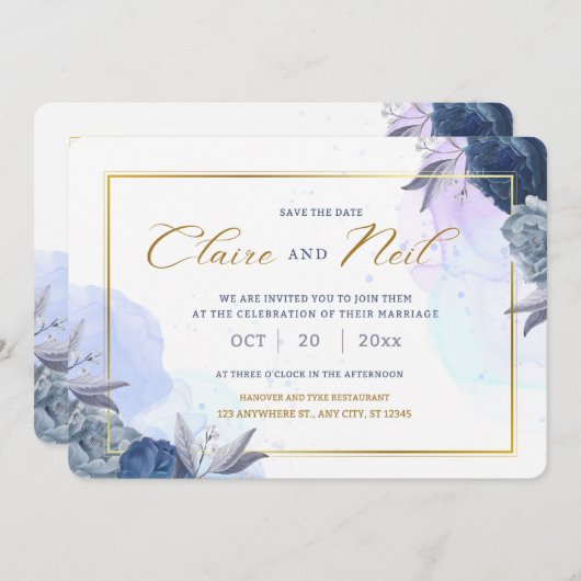 White minimalist Save the Date Invitation (Voorkant / Achterkant)