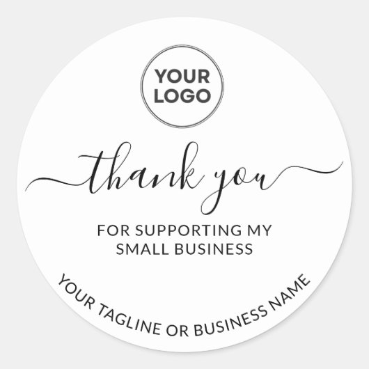 White Minimalist Thank You Logo  Round Sticker (Voorkant)