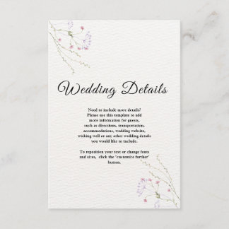 White Minimalist watercolor flowers wedding Informatiekaartje