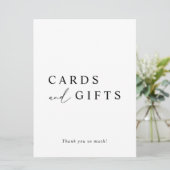 White minimalist Wedding Cards and Gifts Sign Kaart (Staand voorkant)