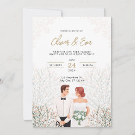 White minimalist Wedding Invitation Kaart