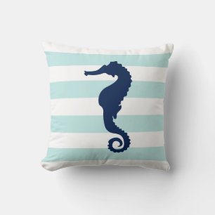 White Mint & Blue Wide Stripes Patroon Zeepaardje Kussen