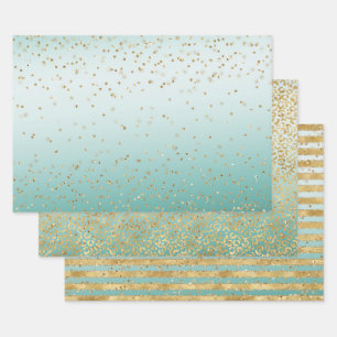White Mint Gold Glitz Sparkle Stripes Leopard      Inpakpapier Vel