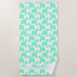 White Mint Houndstooth Dogs Name Beach Towel Strandlaken