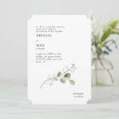 White Modern Botanical Foliage Ticket Wedding Kaart (Staand voorkant)