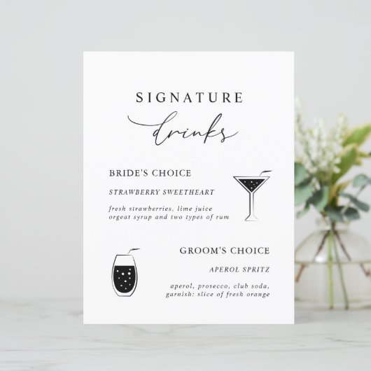 White Modern Calligraphy Signature Drinken Sign (Staand voorkant)