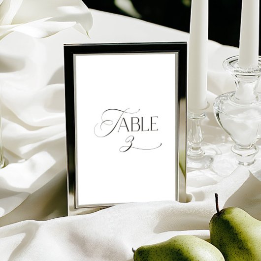 White Modern Classic Calligraphy Table Number Kaart