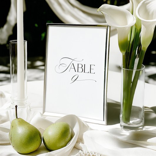 White Modern Classic Calligraphy Table Number Kaart
