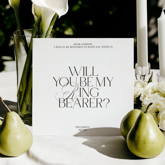 White Modern Classic Ring Bearer Proposal Card Kaart