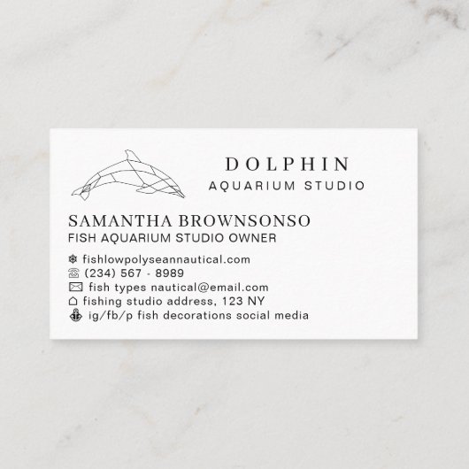White Modern Low Poly Dolfijn Oceaan Professioneel Visitekaartje (Achterkant)