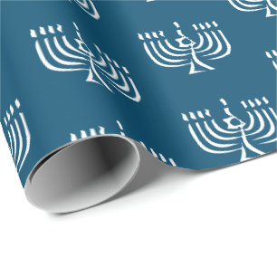 White Modern Menorah Wrapping Paper Cadeaupapier