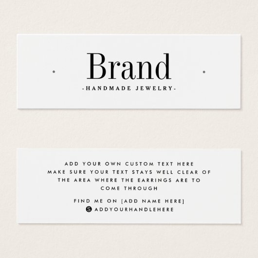 White modern minimal stud earring display card (Devant & derrière)