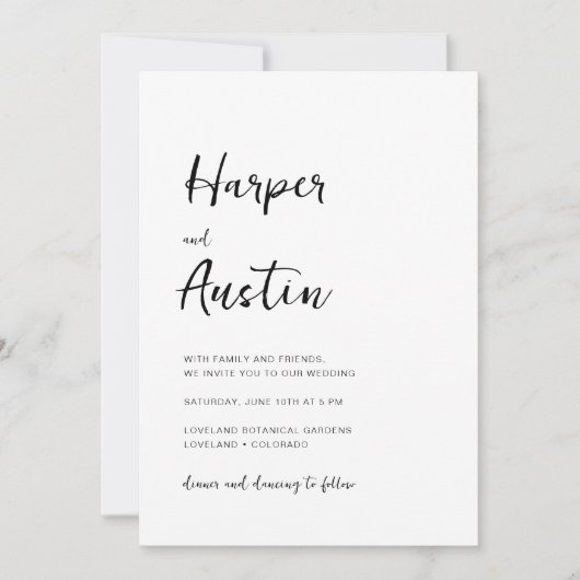 White Modern Minimalist Script Wedding Kaart (Voorkant)