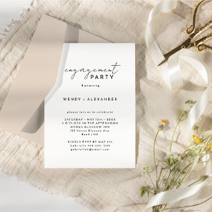 White Modern Script Engagement Party Kaart