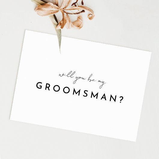 White Modern Script Groomsman Voorstel Kaart