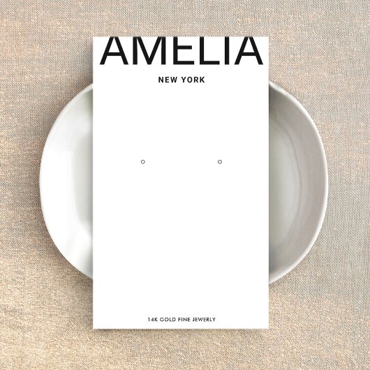 White Modern Typography Earring Display Kaart