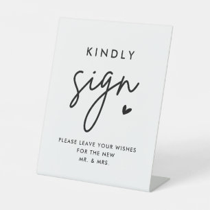 White Modern Wedding Guest Book Kindly Sign Reclamebord Met Voetstuk